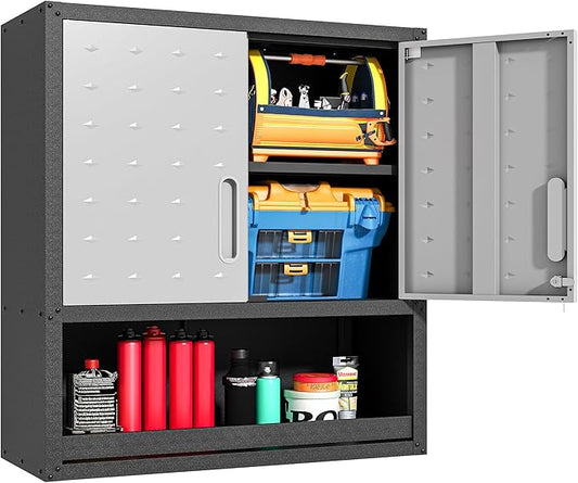 Metal Wall Cabinets with Doors and Shelves Black and Gray Garage Cabinets Wall