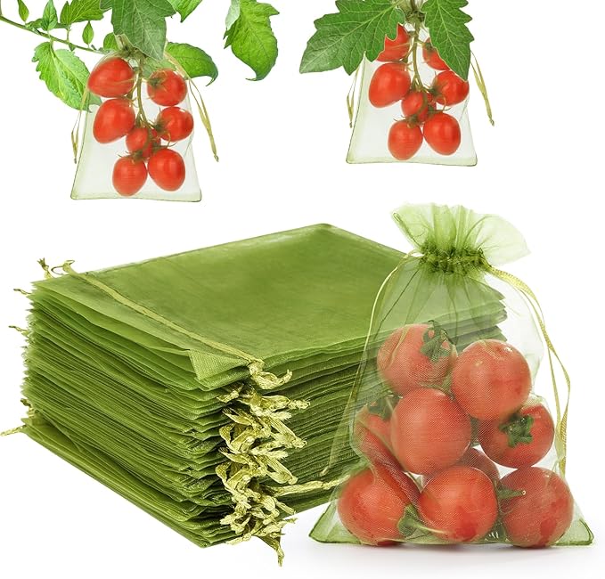 100Pcs Fruit Protection Bags, 4Ã6inch Fruit Netting Bags for Fruit Trees, Green Fruit Netting Cover Drawstring Mesh Bags Pest Barrier for Strawberry Blueberry Small Fruit