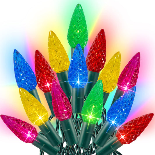 Dazzle Bright C6 Christmas String Lights, 200 LED, 66 FT, Waterproof, 8 Modes, Multicolor, Model HB-300COI