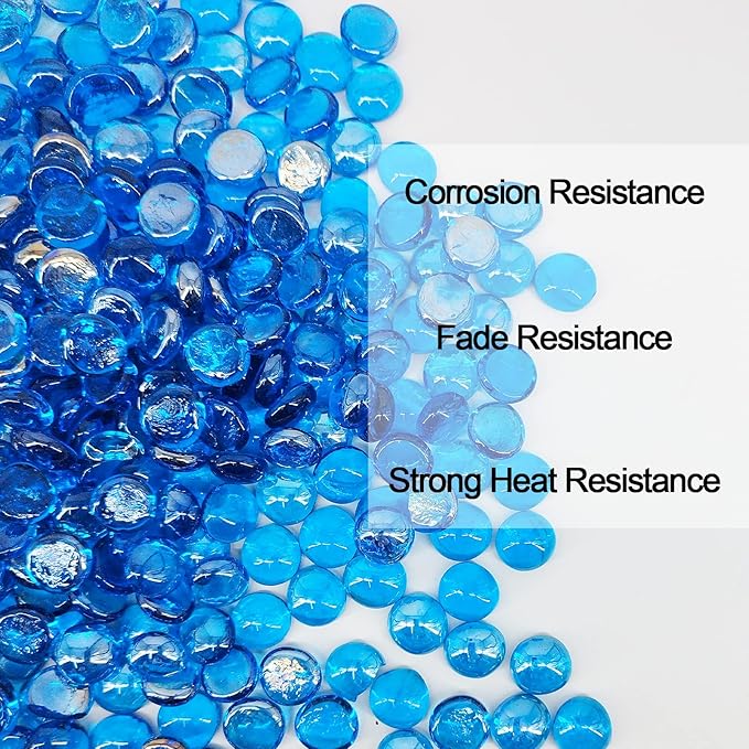 Fire Glass 19 Pound Pacific Blue Glass Beads for Fire Pit 1/2 inch Tempered Glass Rocks