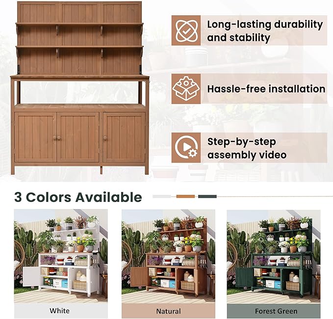 Christopher Knight Home Belfast 50.20" W Outdoor Potting Bench Table, Fir Wood Potting Table, Large Gardening Workstation with Storage Shelf, Ample Space Garden Tools Organizer for Backyard, Natural