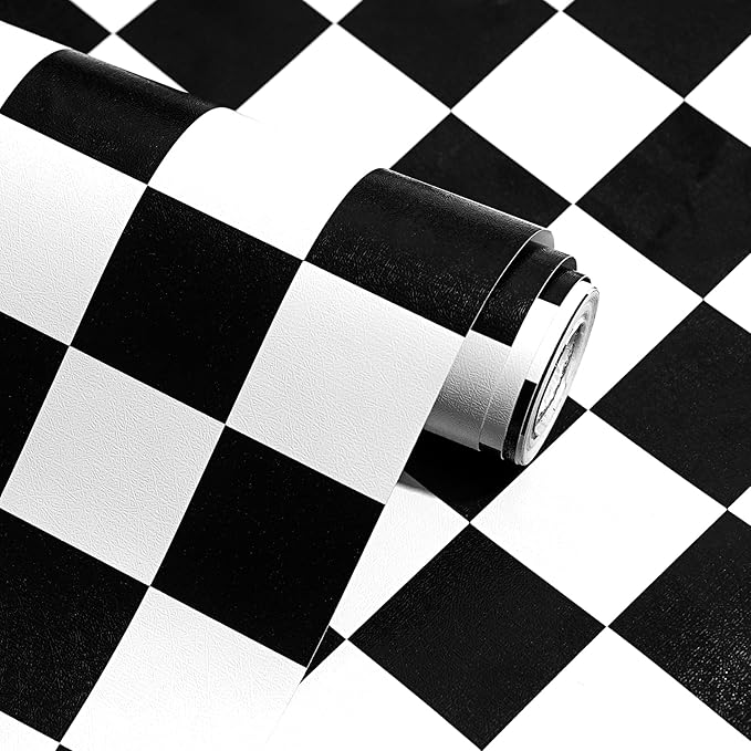 Modern Peel and Stick Wallpaper Black and White Mosaic Checkered Contact Paper