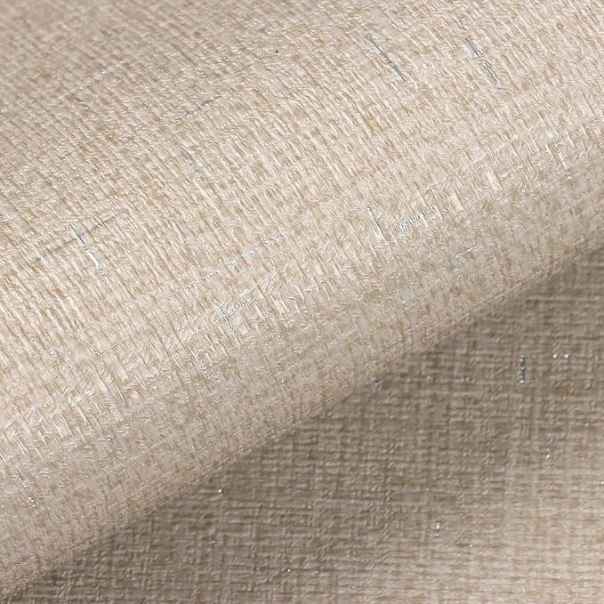 VEELIKE Beige Grasscloth Peel and Stick Wallpaper Textured Neutral Grasscloth