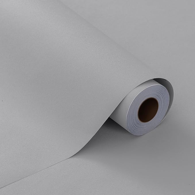FUKU MON 24"x394" Grey Wallpaper Matte Solid Gray Contact Paper Self-Adhesive