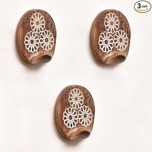 Indian Shelf 6 Lb- 3 Pieces Decorative Wood Adhesive Wall Hooks–Boho Peel and