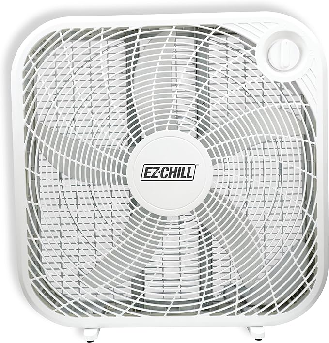 EZ-CHILL 20â Box Fan, 3 Speed Full-Force Air Circulation Window Fan, Floor Fan, Bedroom Fan, Ideal for Home, Bedroom & Office, MTNBF20