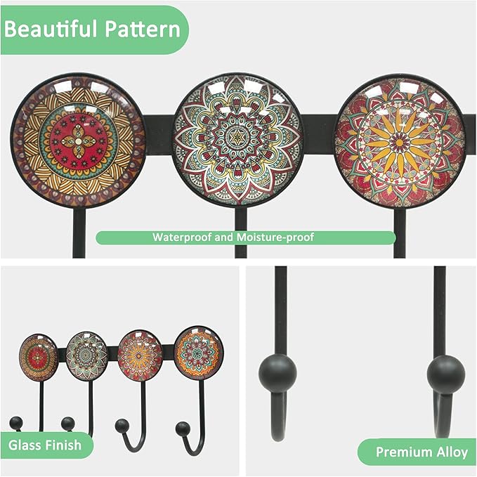 Coat Rack Wall Mounted with 4 Hooks, Round Brown Pattern Decorative Wall Hooks
