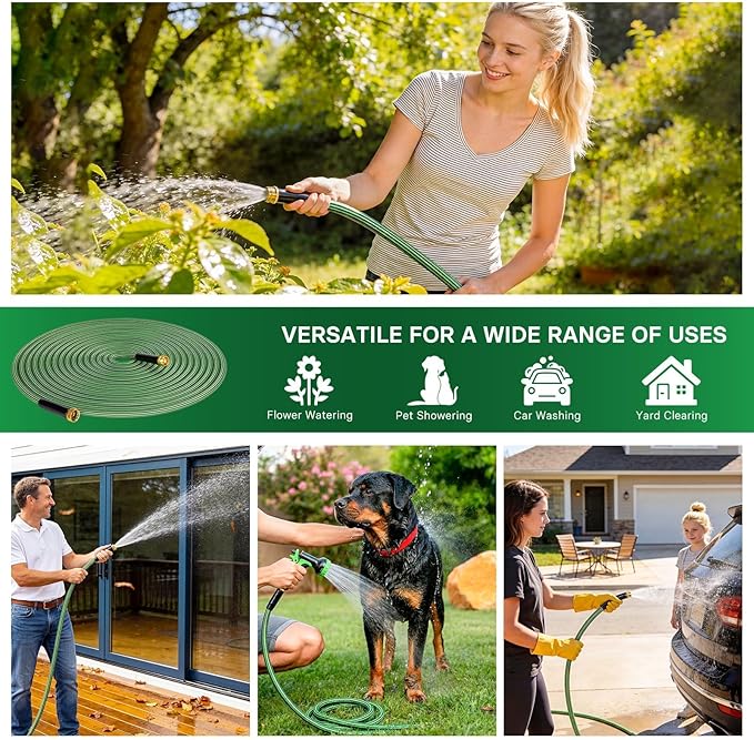 Garden Hose 75 ft Flexible Non-Expandable Water Hose Kink-Free Ultra Lightweight Leak-Proof Durable Portable Wear-Resistant Hoses Pipe with 3/4" Brass Fittings for Outdoor Yard Lawn Car Wash