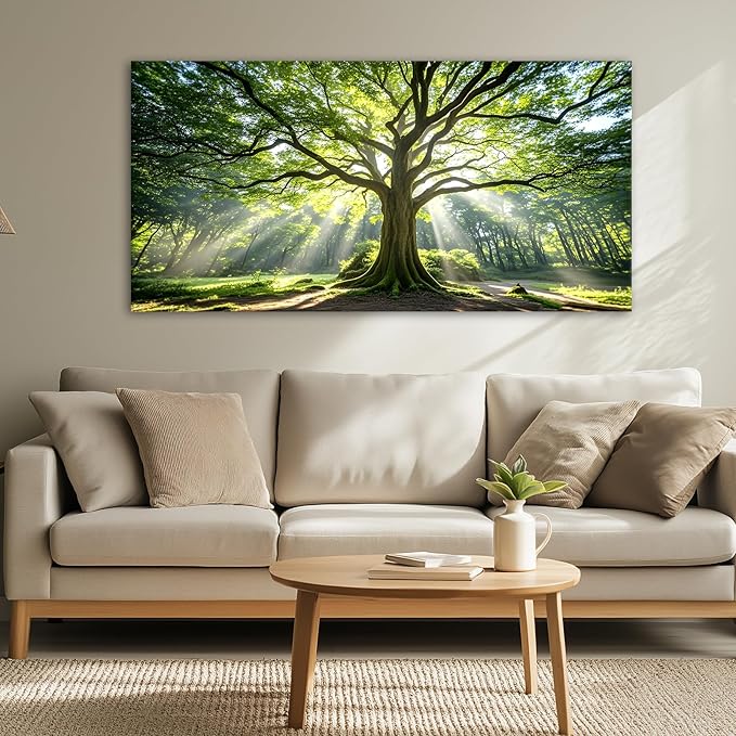 JLXART Nature Canvas Large Art Spring Green Tree Wall Art Framed Forest Artwork for Office Wall Decoration Ready to Hang 24x48inch