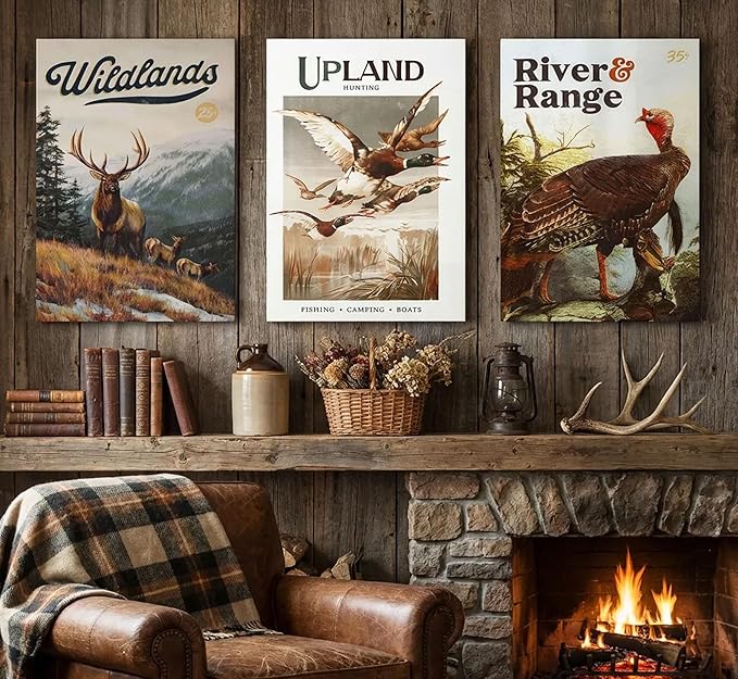 3Pcs Wild Animal Canvas Wall Art Hunting Outdoorsy Wall Decor Pictures Nature Wilderness Deer Wild Duckturkey Posters Prints Gift for Hunter Dad for Living Room Bedroom Decoration Prepare to hang