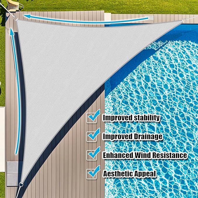 Amagenix Sun Shade Sail 28'X28'X28' Curved Edge Outdoor Shade Canopy Light Grey Breathable 95% UV Block Shade Cloth for Patio Garden Backyard (We Make Custom Size)