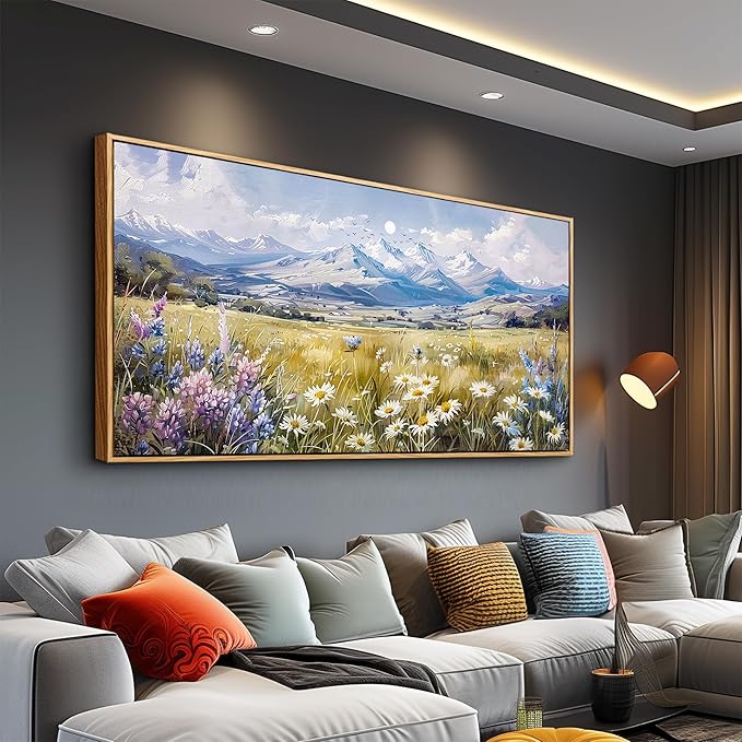 QIYILEXWART Large Wall Art For Bedroom Wall Decor For Living Room Office Decoration Range Grassland Landscape Painting Watercolour Pictures Canvas Artworks Ready To Hang Home Decor Wood Framed