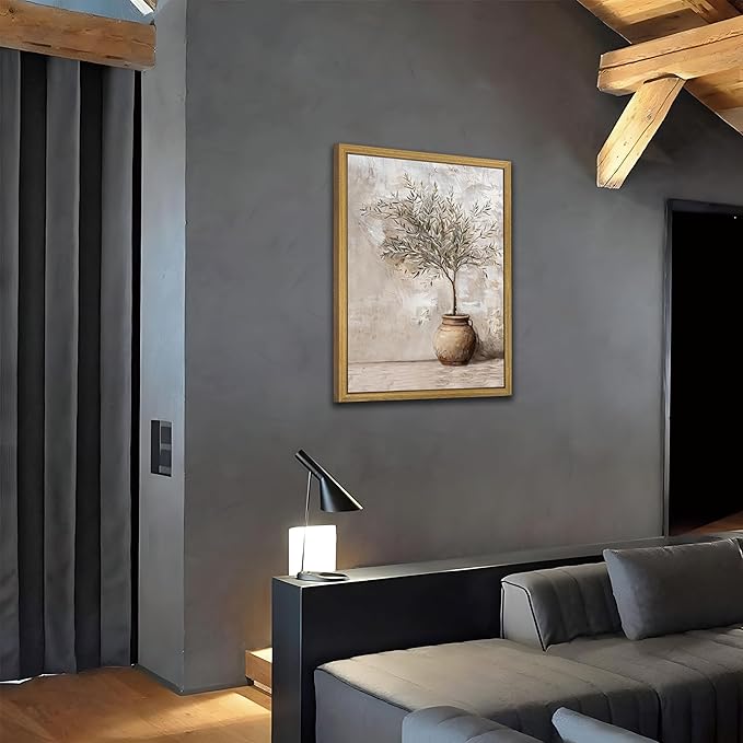 Vintage Olive Tree Canvas Wall Art, Farmhouse Aesthetic Oil Painting, Rustic