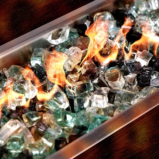 Mr. Fireglass 10 Pounds Blended Fire Glass, 1/4 Inch Mixed Colored High Luster Reflective Tempered Firepit Glass Rocks for Fireplace Fire Pit Table and Landscaping, Light Green, Onyx Black, Platinum