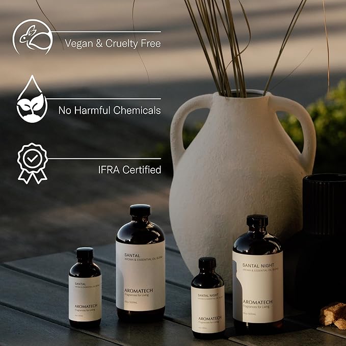 AromaTech Santal Aroma Essential Oil Blend: Luxury Hotel Inspired Aromatherapy with Amber, Vanilla, Cedar & Sandalwood for Ultrasonic Diffusers & Nebulizers - 0.3 fl oz, 10 mL