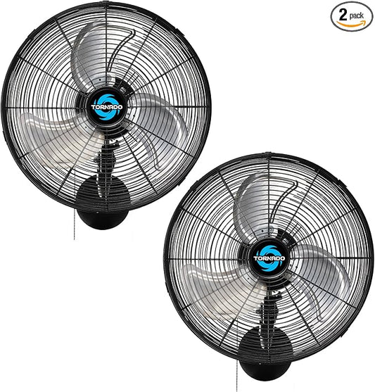 Tornado 2 Pack 16 Inch Pro Series Oscillating Wall Mount Fan -High Velocity Heavy Duty Metal Wall Mount Fan for Industrial, Commercial, Residential, and Greenhouse Use - UL Safety Listed