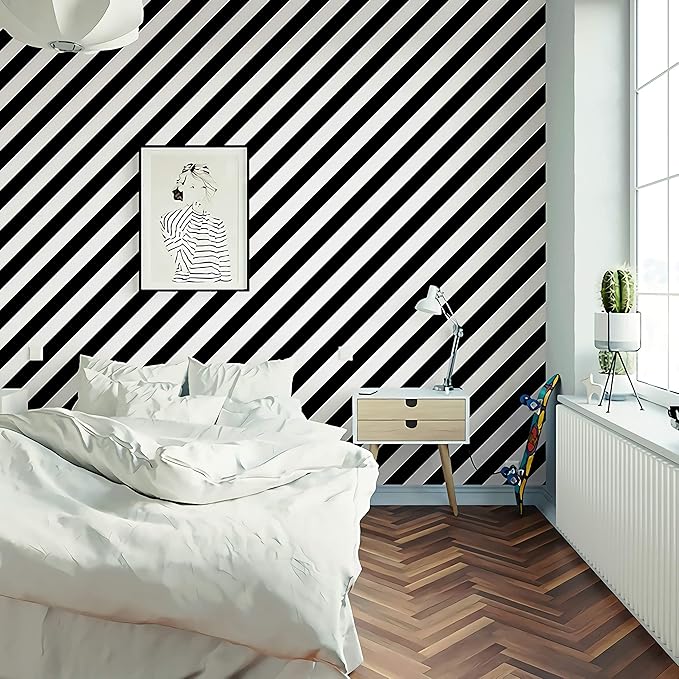 Guvana Stripe Black and White Peel and Stick Wallpaper Self-Adhesive Wallpaper