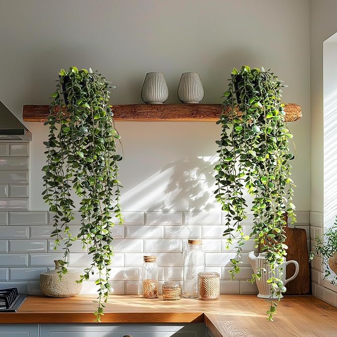 Artificial Hanging Plant 2 Pcs Faux Plant Ivy Vine Faux Eucalyptus Vines Fake