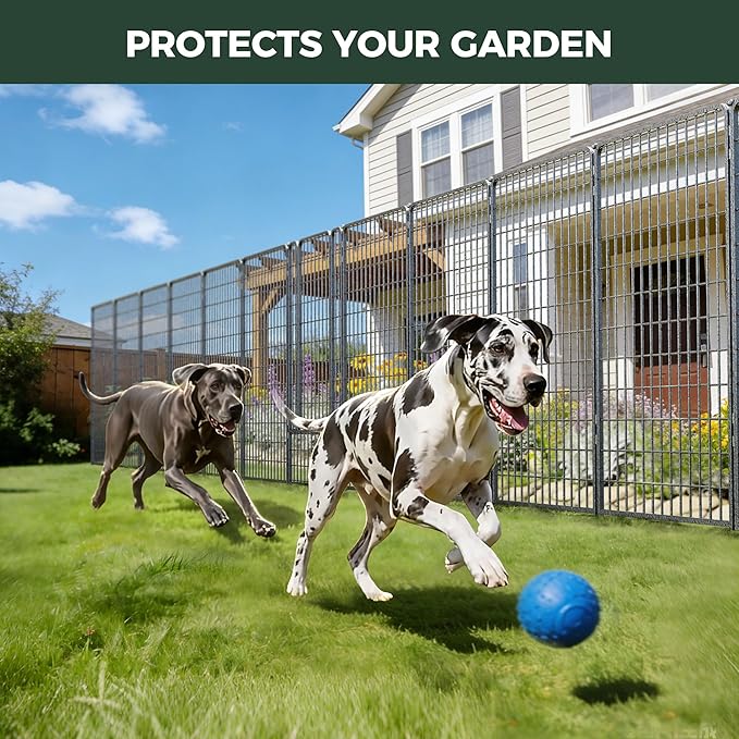 FXW Garden Fence Outdoor for the Yard – 50in(H) x 41.7ft(L) Heavy Duty Metal Animal Barrier for Dog, No Dig Decorative Dog Fence, 16 Panels, Silver