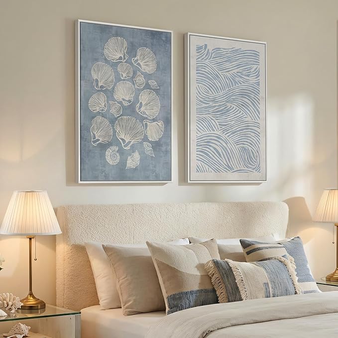 Framed Abstract Coastal Blue White Wall Art
