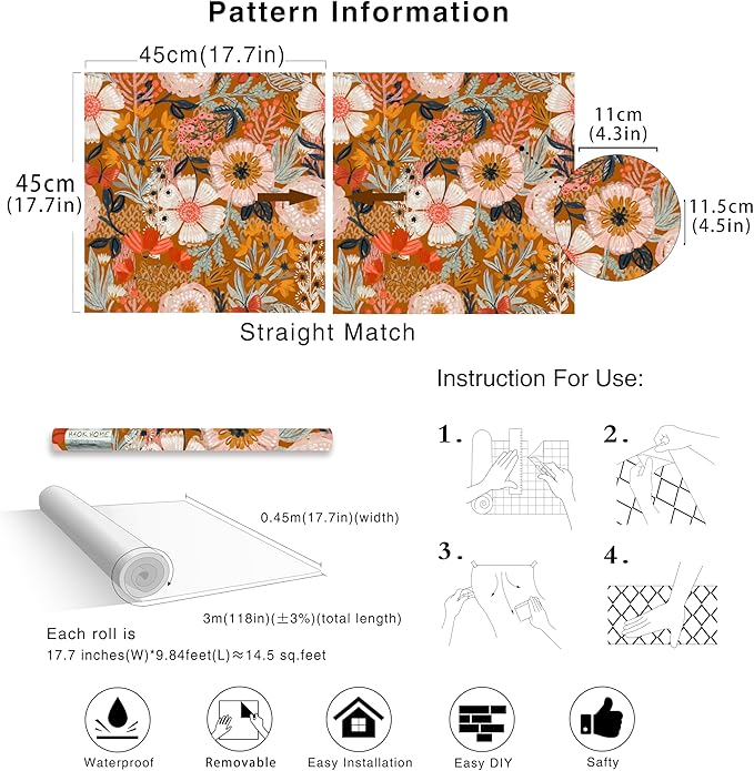 HAOKHOME Boho Peel and Stick Wallpaper Floral Wall Paper Removable