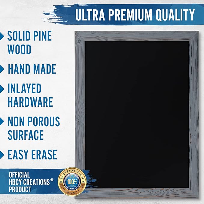 Rustic Grey Magnetic Wall Chalkboard, Large Size 18" x 24", Framed Chalkboard