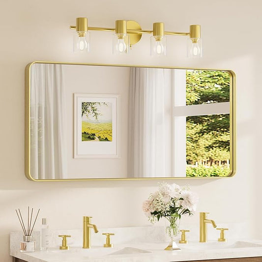 TETOTE 48 x 24 Inch Brushed Gold Frame Mirror, Brass Bathroom Vanity Mirror