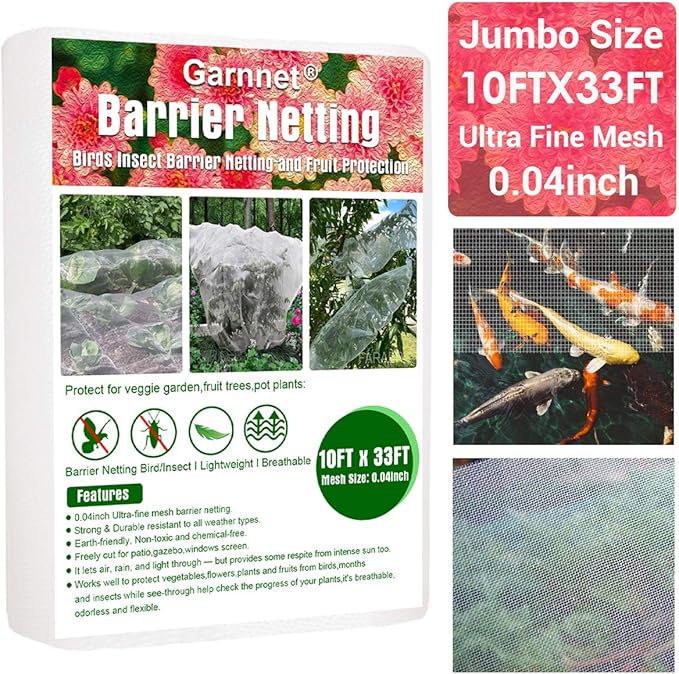 Garden Pest Barrier Netting, 10ftx33ft Ultra Fine Mesh Netting Bugs Out Net Covers Row Cover Protect Plants Flowers Against Cicada Birds Insect Strawberry Net for Blueberry Bush Trees Raised Bed