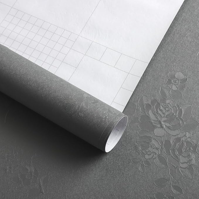 Erfoni 118"x17.7" Gray Peel and Stick Wallpaper Thicken Floral Embossed Contact