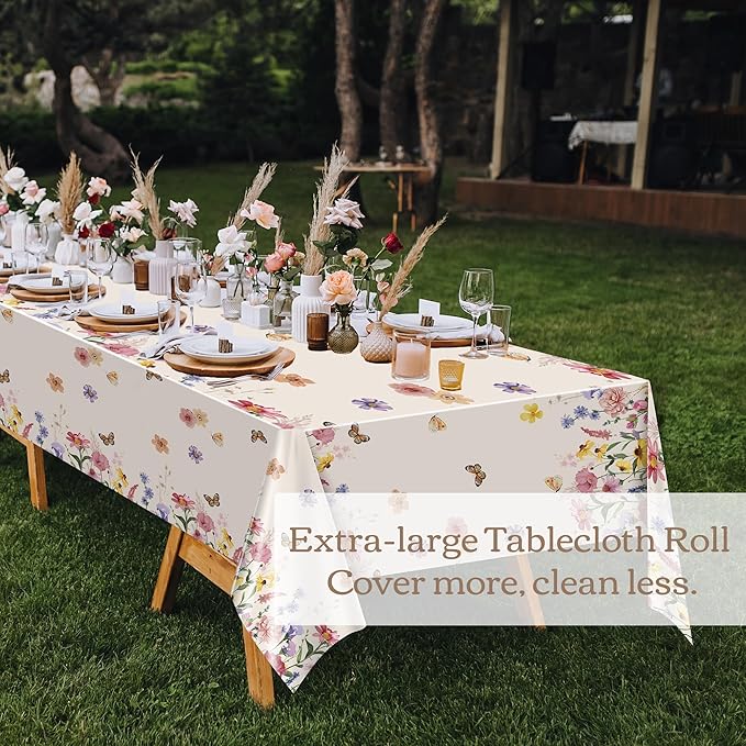 Kochorie 100 Ft x 54 Inch Spring Floral Tablecloth Roll Plastic Flower