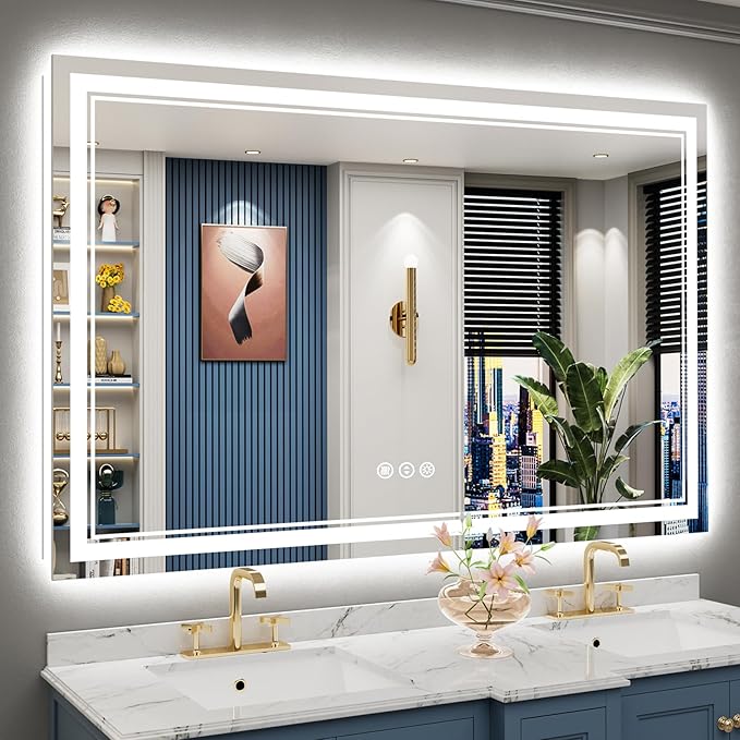 60x40 LED Bathroom Mirror with Lights, Backlit and Front Lit Anti-Fog Lighted