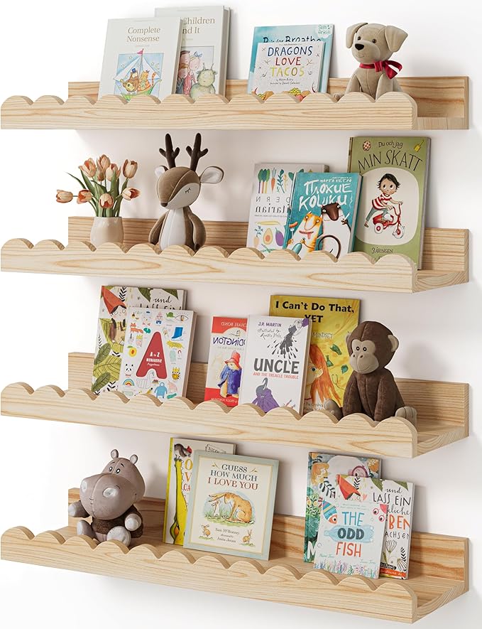 Shario Nursery Book Shelves, Scalloped Shelves, Wall Book Shelves