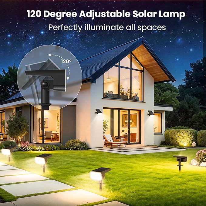 Solar Lights Outdoor Waterproof IP65, Super Bright LED, 3000K 2 Lighting Modes, Solar Powered Yard Garden Solar Spot Lights for Outside Landscape Auto On/Off -4 Pack