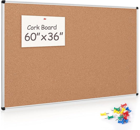 Large Cork Bulletin Board 60" X 36", Wall Mounted Notice Pin Board