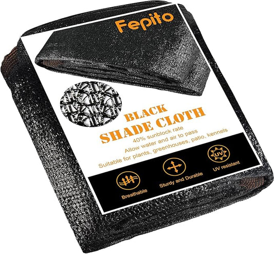 FEPITO 40% Shade Cloth 8ftx16ft Sunblock Shade Net Black Mesh Shade Net for Plant Greenhouse Parking Garden Yard or Kennel