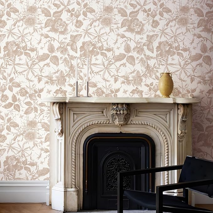 JiffDiff Vintage Peel and Stick Wall Stick，Champagne Wallpaper Rose Removable
