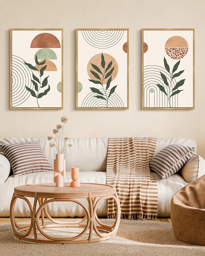 PHOPAGO Boho Wall Art Sage Plant Botanical Bohemain Framed Wall Printing Large