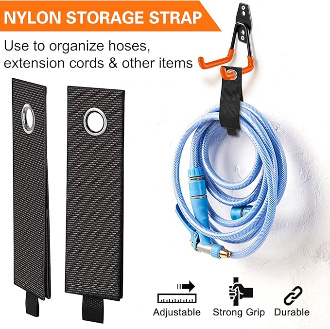 HUPBIPY Heavy Duty Garage Hooks 4 Pack, 7.7 inch U Shaped Long Hanger, with 2 Extension Cord Holder Organizer, Wall Mounted Storage System, for Power and Garden Tool Hanging， Ladders, Bikes, Hose