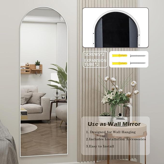 Arched Full Length Door Mirror 14x48, Metal Frame