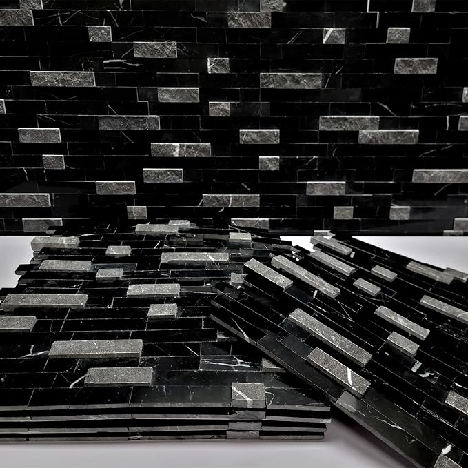 SUNWINGS 5-Sheet Peel and Stick Mosaic Natural 3D Stone Self Adhesive Marble