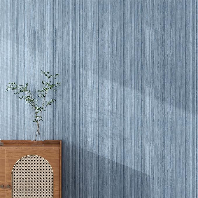 Grasscloth Textured Wallpaper Blue Peel and Stick 24inX393in Fabric Wall Paper