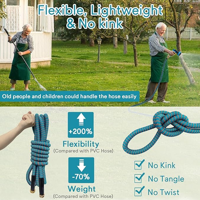 150 ft Expandable Garden Hose, 2026 New Retractable Water Hoses 150ft with 10 Function Spray Nozzle, Solid Brass Fittings, Extra Strength Fabric, Flexible Expanding Latex Core, Lightweight & No Kink