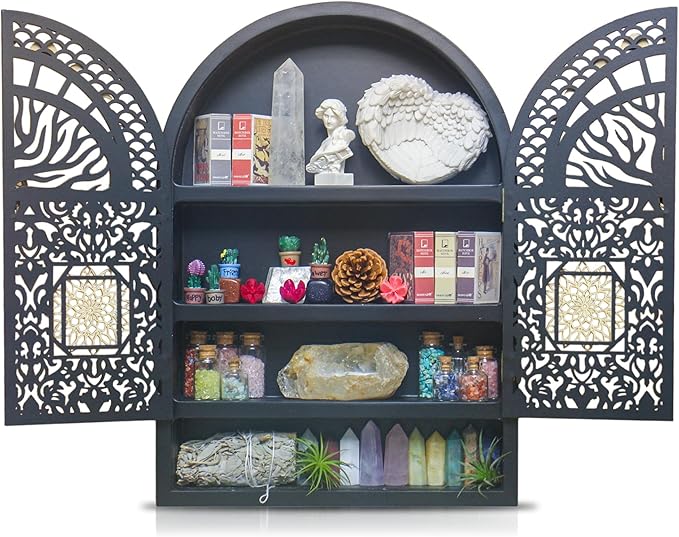 Large Crystal Display Shelf for Wall, Crescent Moon Phase Shelf Wall Decor