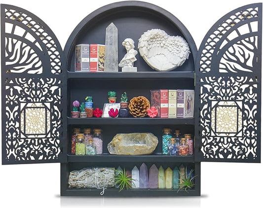 Large Crystal Display Shelf for Wall, Crescent Moon Phase Shelf Wall Decor