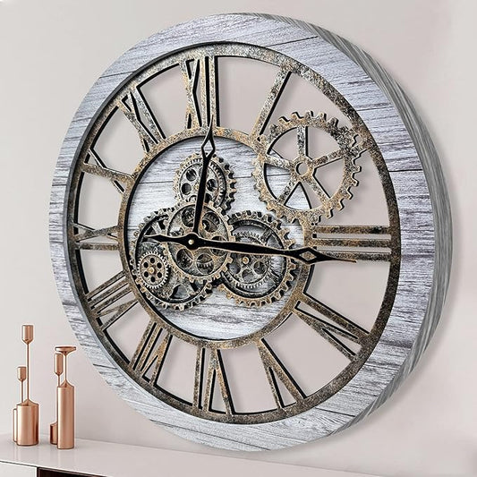 The B-Style Large Wall Clock 24 inch Moving Gear Wall Clock Oversized Vintage