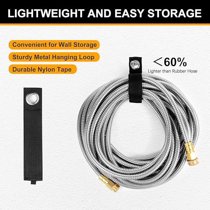 Metal Garden Hose 50 ft with 10 Function Sprayer Nozzle, Lightweight Stainless Steel Water Hose with 3/4" Solid Fittings, Flexible Kink Free Leak Proof for Yard, Patio, Outdoor & Car washing