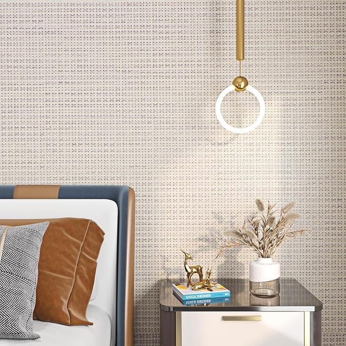 FunStick 16"x240" Thick Beige Wallpaper Peel and Stick Modern Grasscloth