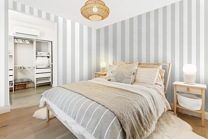 Guvana 17.7"x197" Striped Peel and Stick Wallpaper Grey and White Contact Paper