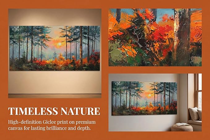 Ardemy Sunset Pines Wall Art Hand-Painted Texture Forest Canvas Painting
