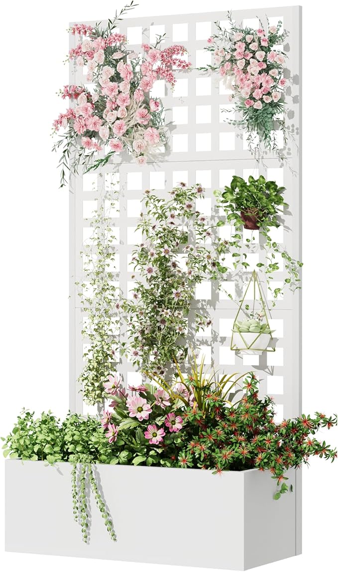 Metal Planter Box with Trellis, Planter Box Trellis with Privacy Screen and